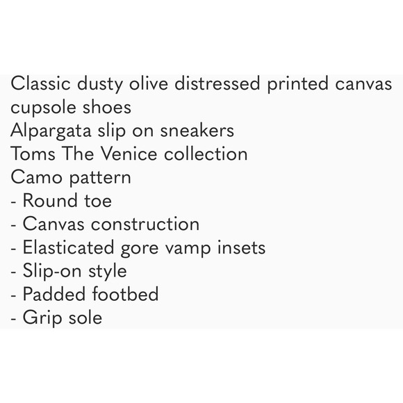 TOMS olive distressed printed canvas shoes, Men's 8 - Picture 9 of 9